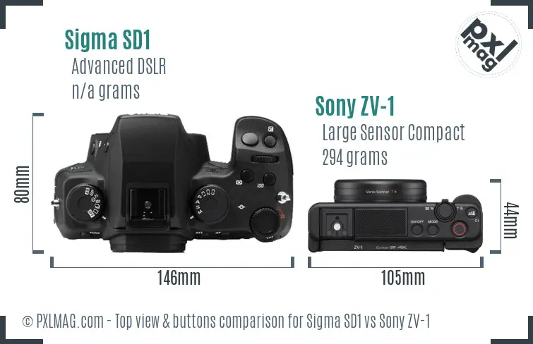Sigma SD1 vs Sony ZV-1 top view buttons comparison