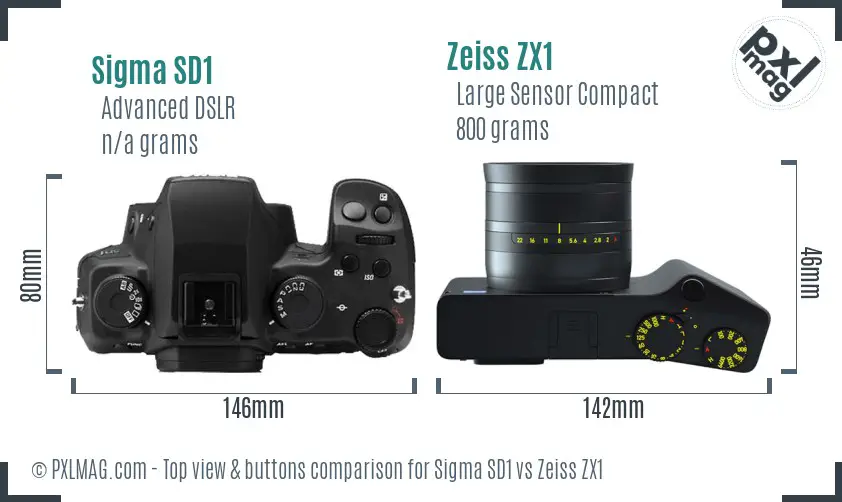 Sigma SD1 vs Zeiss ZX1 top view buttons comparison