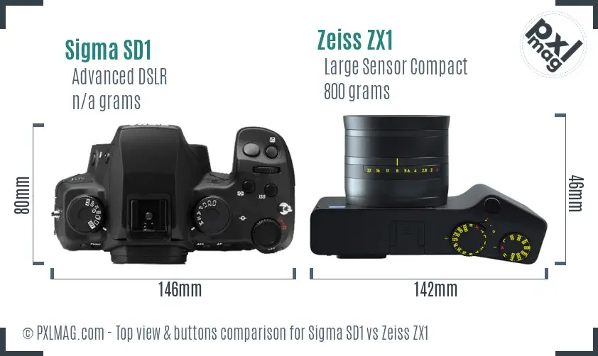 Sigma SD1 vs Zeiss ZX1 top view buttons comparison Sigma SD1 vs Zeiss ZX1 top view buttons comparison