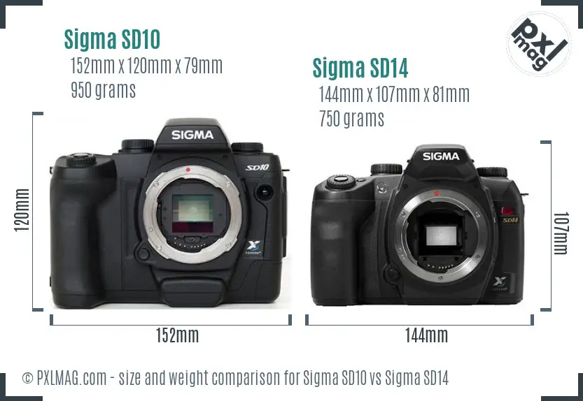 Sigma SD10 vs Sigma SD14 size comparison
