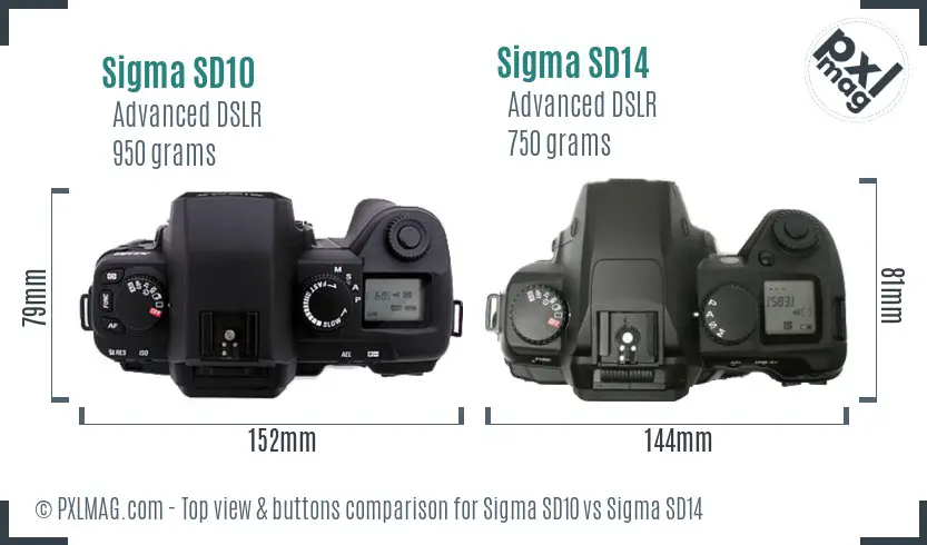 Sigma SD10 vs Sigma SD14 top view buttons comparison