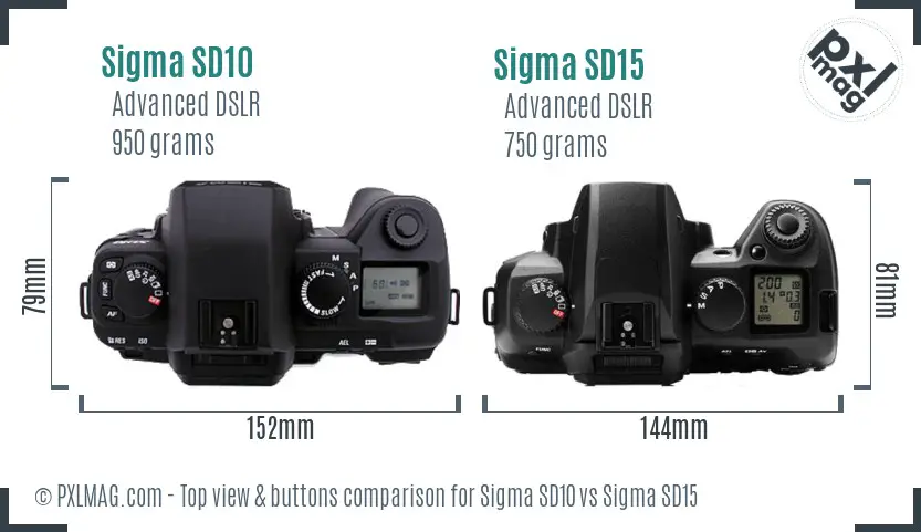 Sigma SD10 vs Sigma SD15 top view buttons comparison