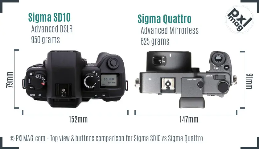 Sigma SD10 vs Sigma Quattro top view buttons comparison