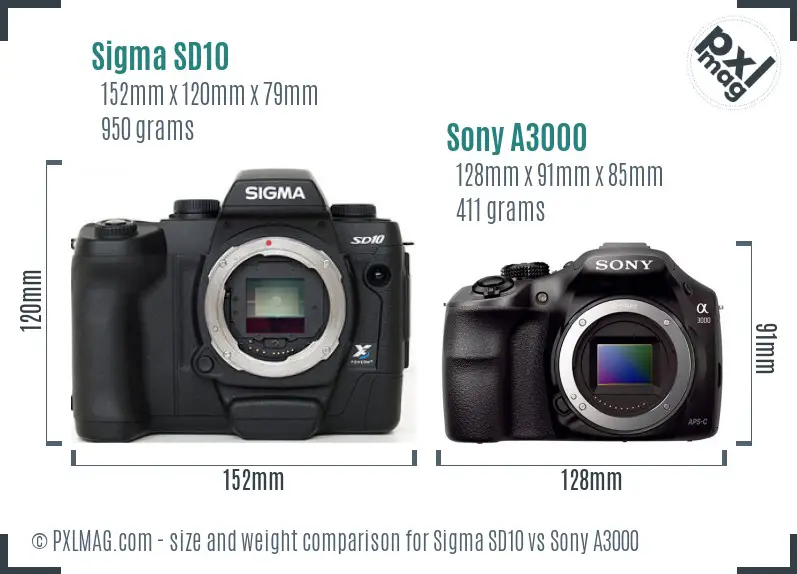 Sigma SD10 vs Sony A3000 size comparison