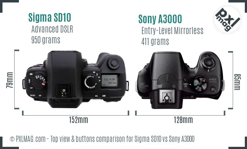 Sigma SD10 vs Sony A3000 top view buttons comparison
