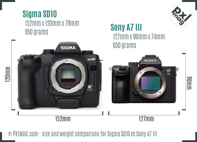 Sigma SD10 vs Sony A7 III size comparison