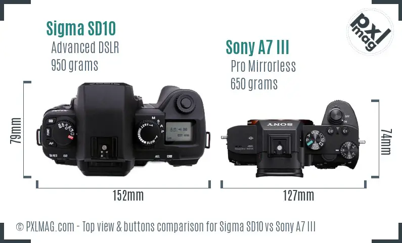 Sigma SD10 vs Sony A7 III top view buttons comparison