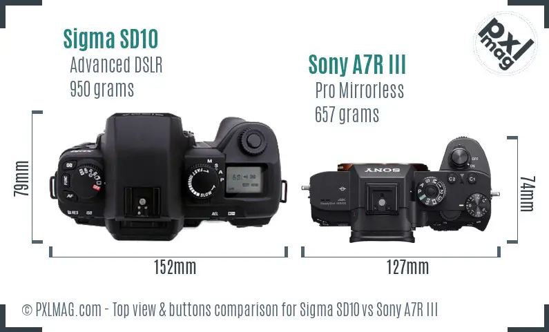 Sigma SD10 vs Sony A7R III top view buttons comparison