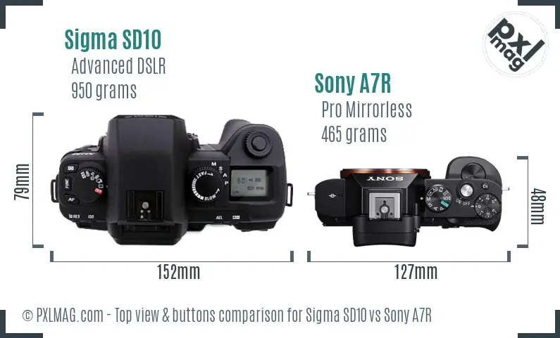 Sigma SD10 vs Sony A7R top view buttons comparison