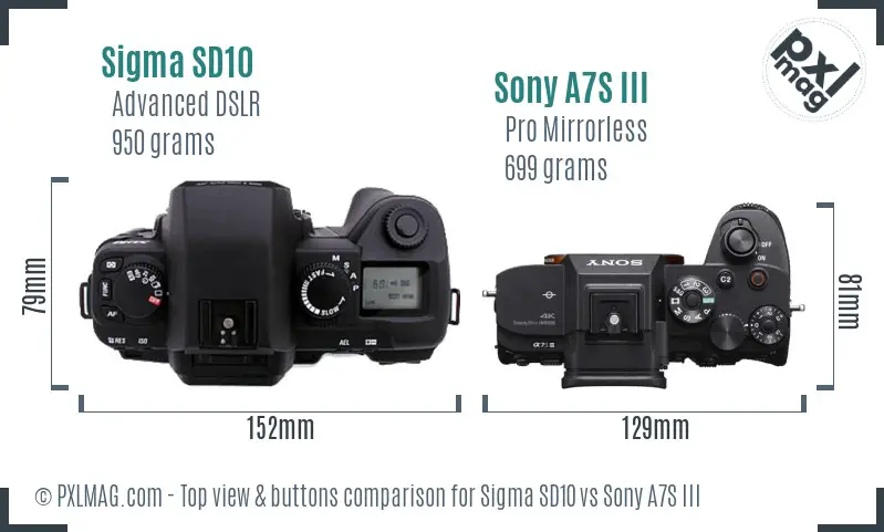 Sigma SD10 vs Sony A7S III top view buttons comparison