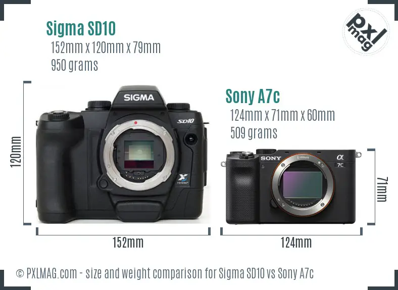 Sigma SD10 vs Sony A7c size comparison