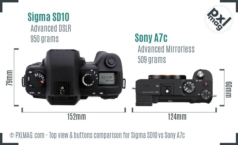 Sigma SD10 vs Sony A7c top view buttons comparison
