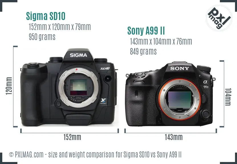 Sigma SD10 vs Sony A99 II size comparison