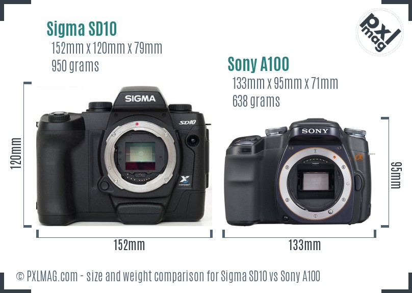 Sigma SD10 vs Sony A100 size comparison