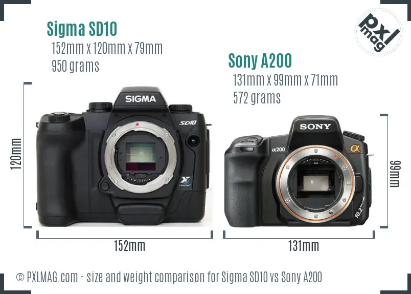 Sigma SD10 vs Sony A200 size comparison