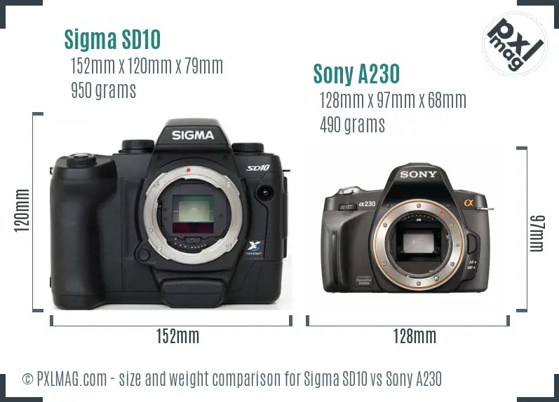 Sigma SD10 vs Sony A230 size comparison