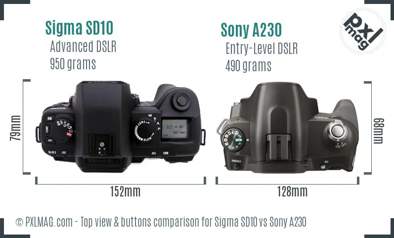 Sigma SD10 vs Sony A230 top view buttons comparison