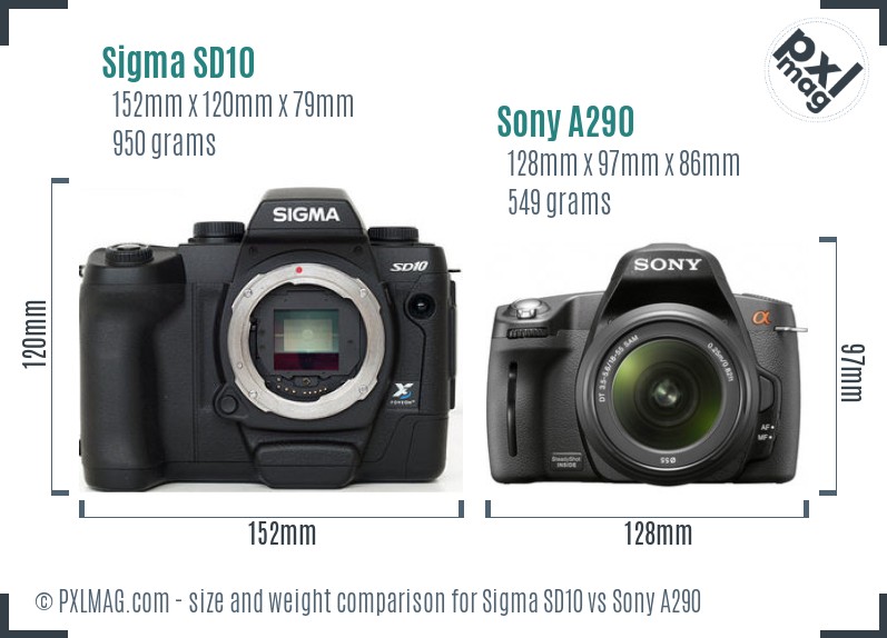 Sigma SD10 vs Sony A290 size comparison Sigma SD10 vs Sony A290 size comparison