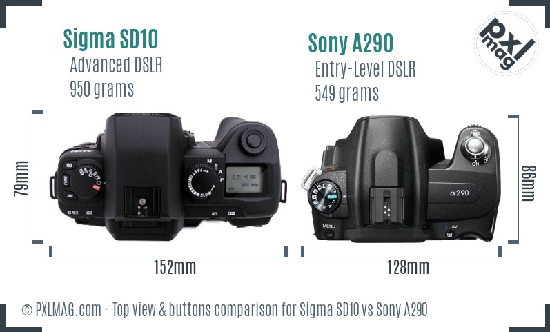 Sigma SD10 vs Sony A290 top view buttons comparison