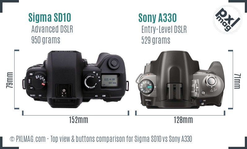 Sigma SD10 vs Sony A330 top view buttons comparison