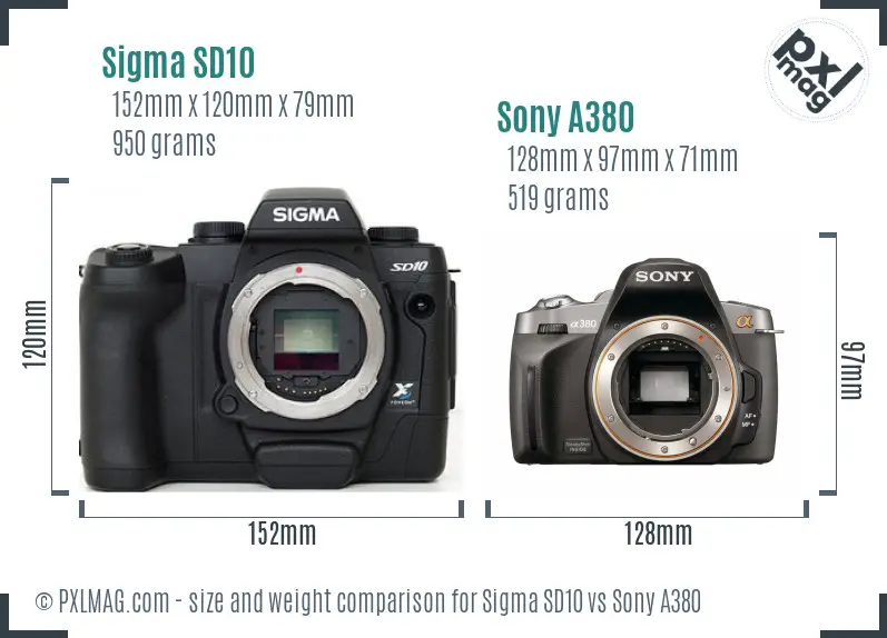 Sigma SD10 vs Sony A380 size comparison