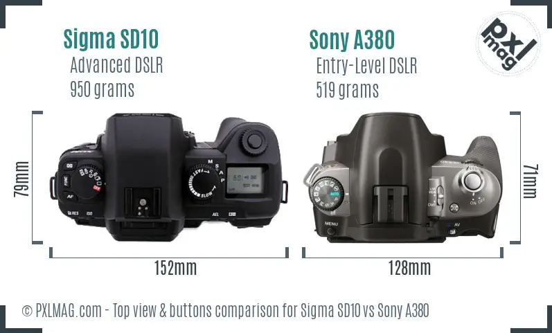 Sigma SD10 vs Sony A380 top view buttons comparison