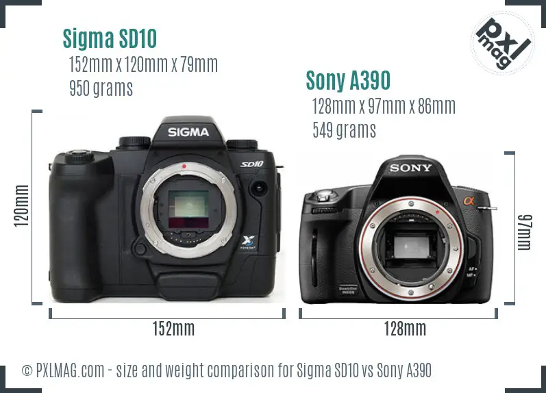 Sigma SD10 vs Sony A390 size comparison