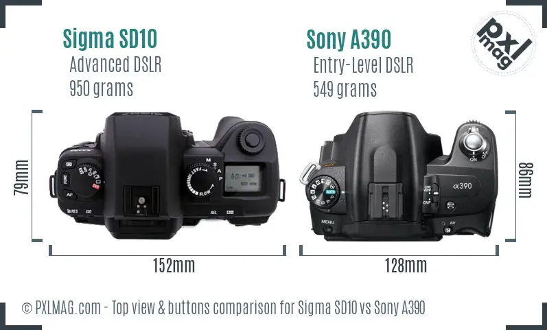 Sigma SD10 vs Sony A390 top view buttons comparison