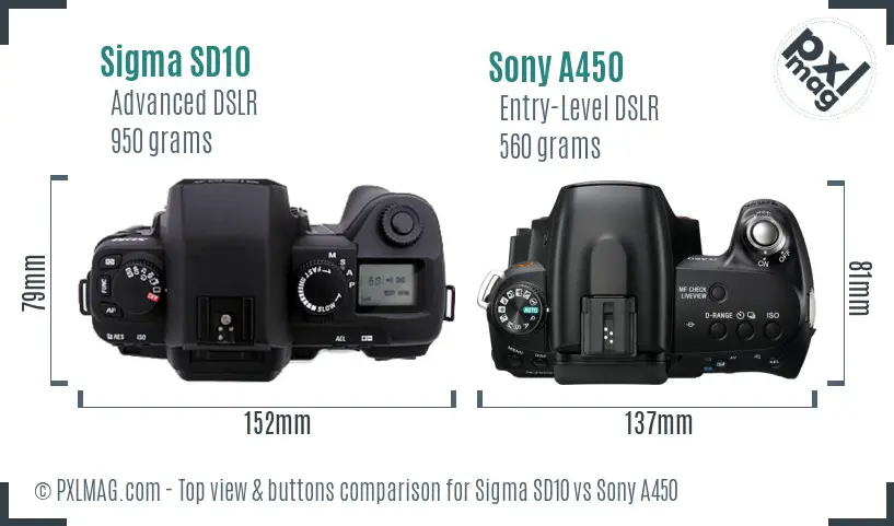 Sigma SD10 vs Sony A450 top view buttons comparison