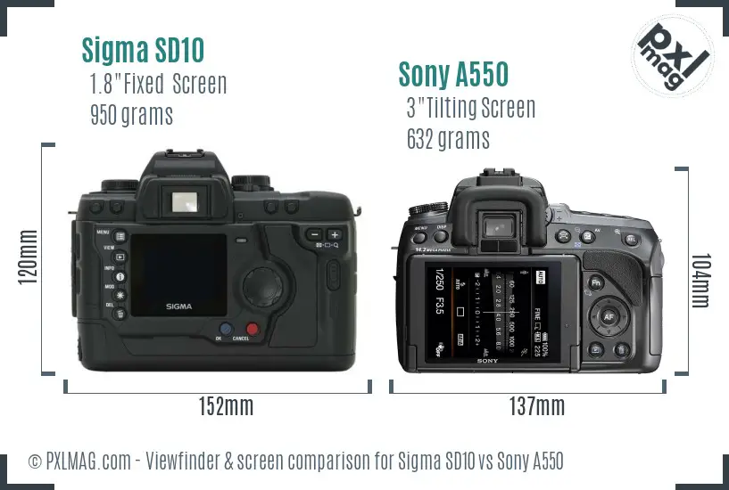 Sigma SD10 vs Sony A550 Screen and Viewfinder comparison Sigma SD10 vs Sony A550 Screen and Viewfinder comparison