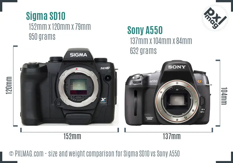 Sigma SD10 vs Sony A550 size comparison Sigma SD10 vs Sony A550 size comparison