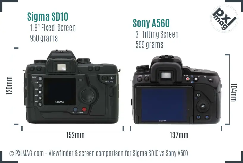 Sigma SD10 vs Sony A560 Screen and Viewfinder comparison