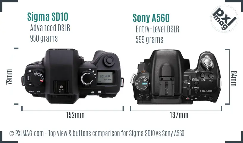 Sigma SD10 vs Sony A560 top view buttons comparison