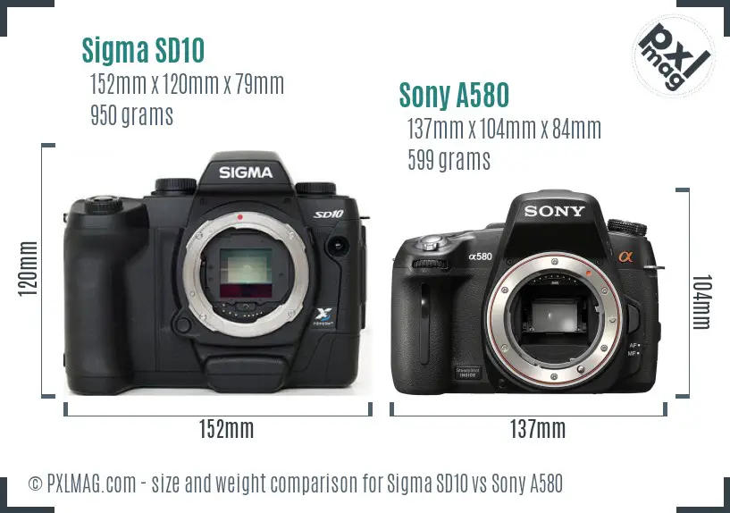 Sigma SD10 vs Sony A580 size comparison