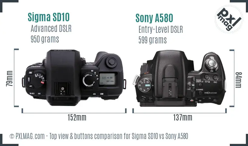 Sigma SD10 vs Sony A580 top view buttons comparison