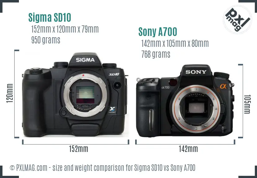 Sigma SD10 vs Sony A700 size comparison