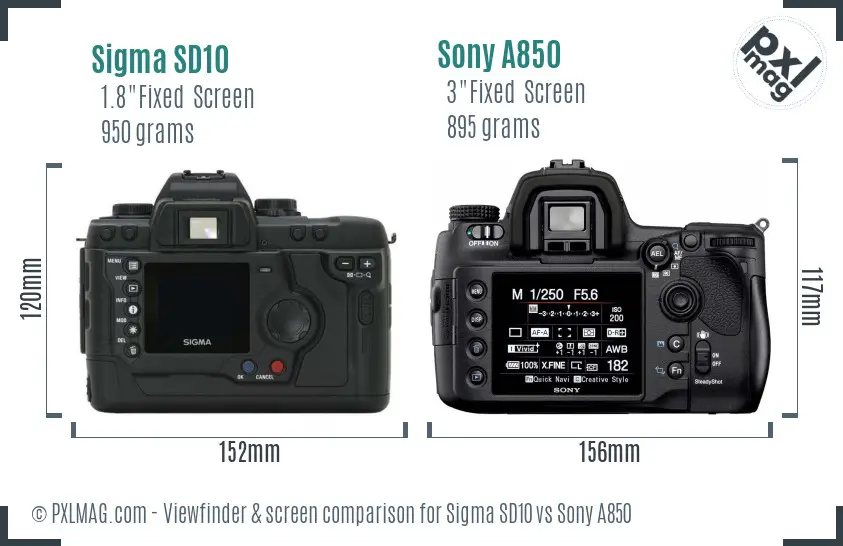 Sigma SD10 vs Sony A850 Screen and Viewfinder comparison
