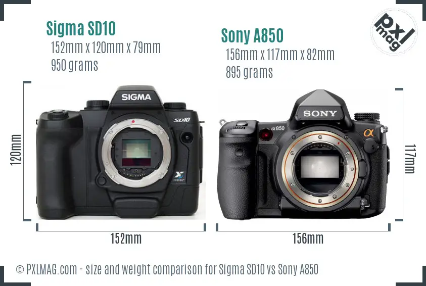 Sigma SD10 vs Sony A850 size comparison