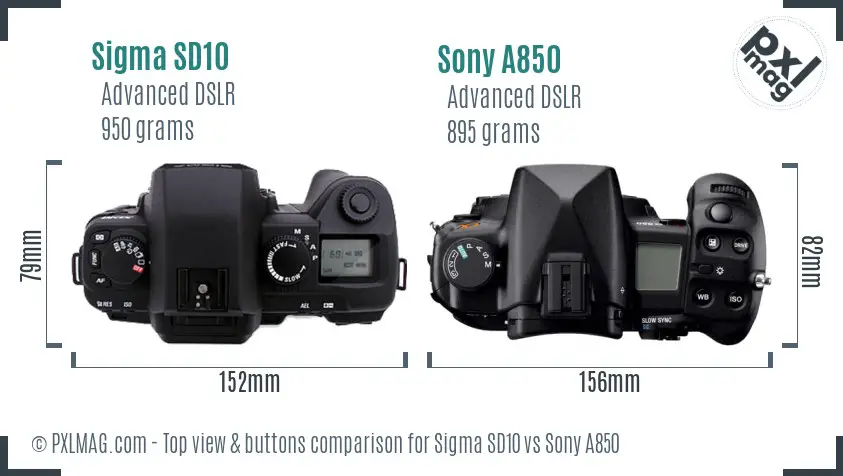 Sigma SD10 vs Sony A850 top view buttons comparison
