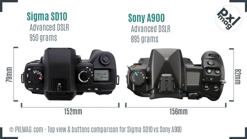 Sigma SD10 vs Sony A900 top view buttons comparison Sigma SD10 vs Sony A900 top view buttons comparison