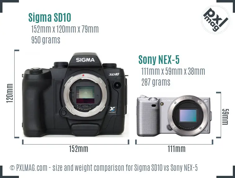 Sigma SD10 vs Sony NEX-5 size comparison