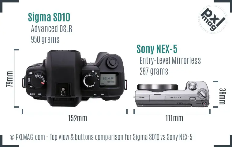 Sigma SD10 vs Sony NEX-5 top view buttons comparison