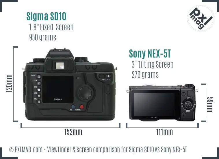 Sigma SD10 vs Sony NEX-5T Screen and Viewfinder comparison