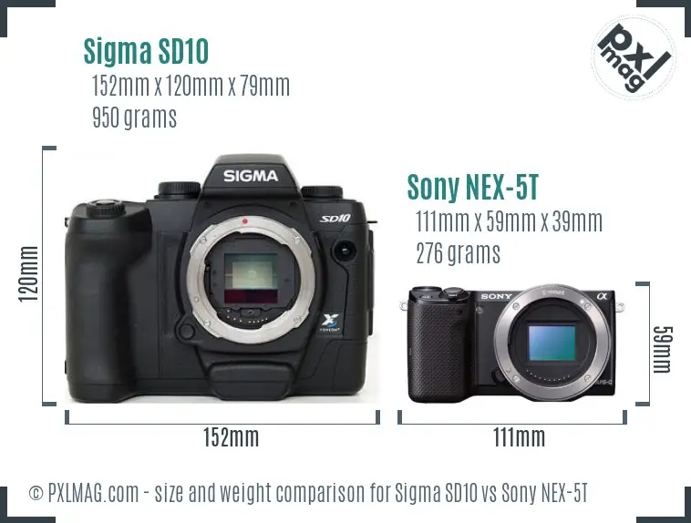 Sigma SD10 vs Sony NEX-5T size comparison