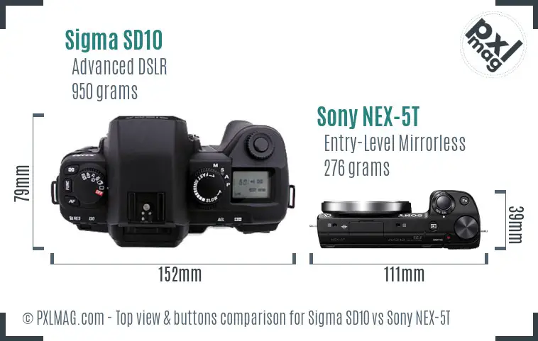 Sigma SD10 vs Sony NEX-5T top view buttons comparison