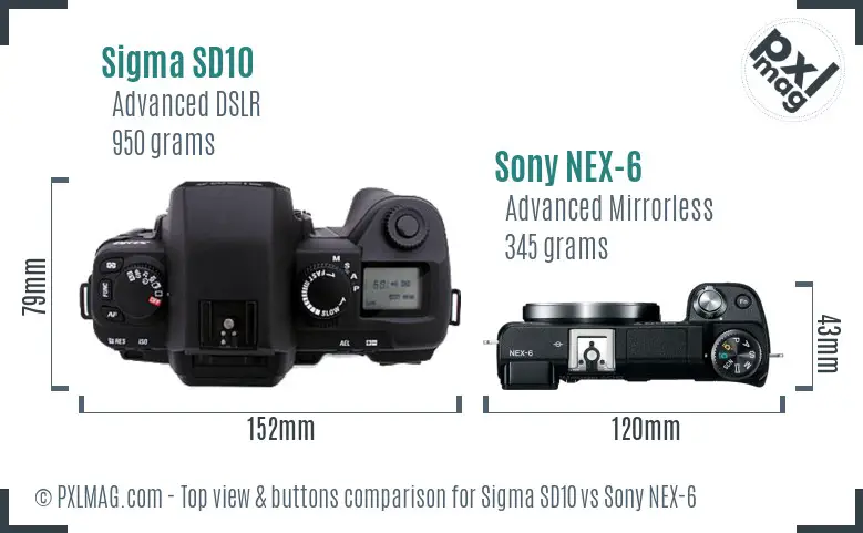 Sigma SD10 vs Sony NEX-6 top view buttons comparison