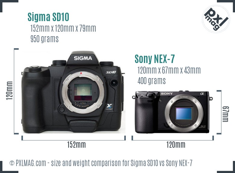 Sigma SD10 vs Sony NEX-7 size comparison
