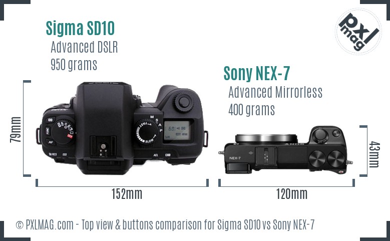 Sigma SD10 vs Sony NEX-7 top view buttons comparison