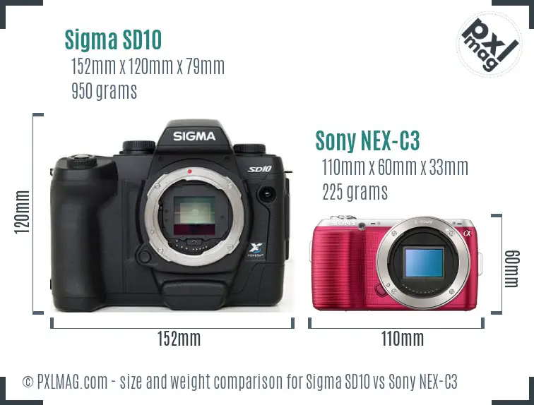 Sigma SD10 vs Sony NEX-C3 size comparison