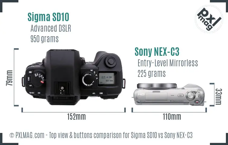 Sigma SD10 vs Sony NEX-C3 top view buttons comparison